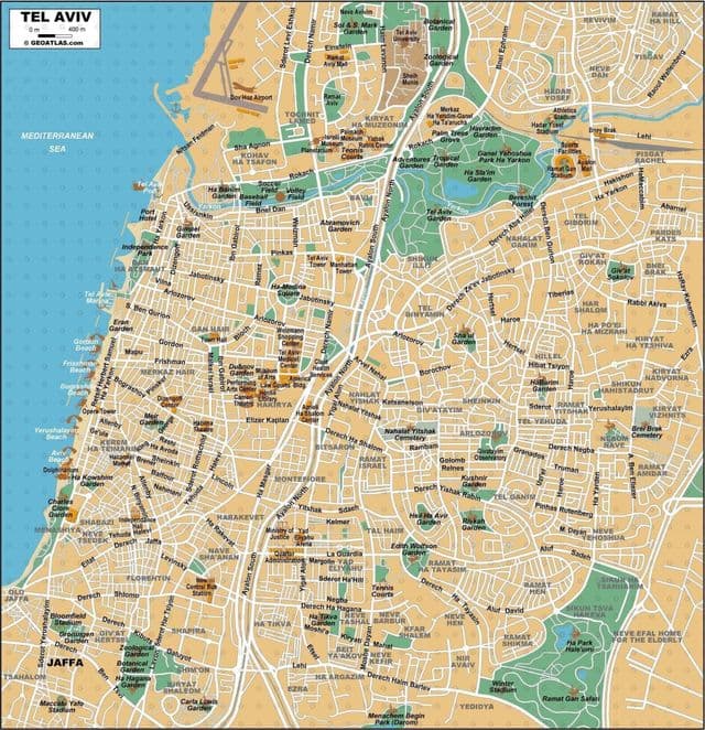 テルアビブ市内中心部の地図