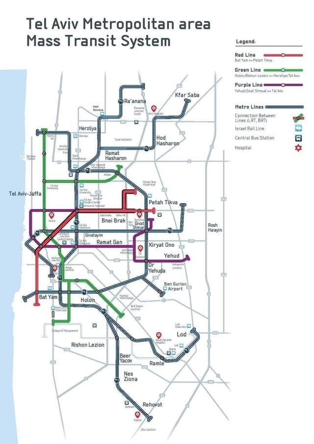 テルアビブの地下鉄駅の地図