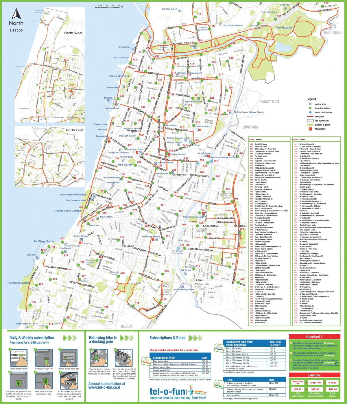 テルアビブの自転車専用道路マップ