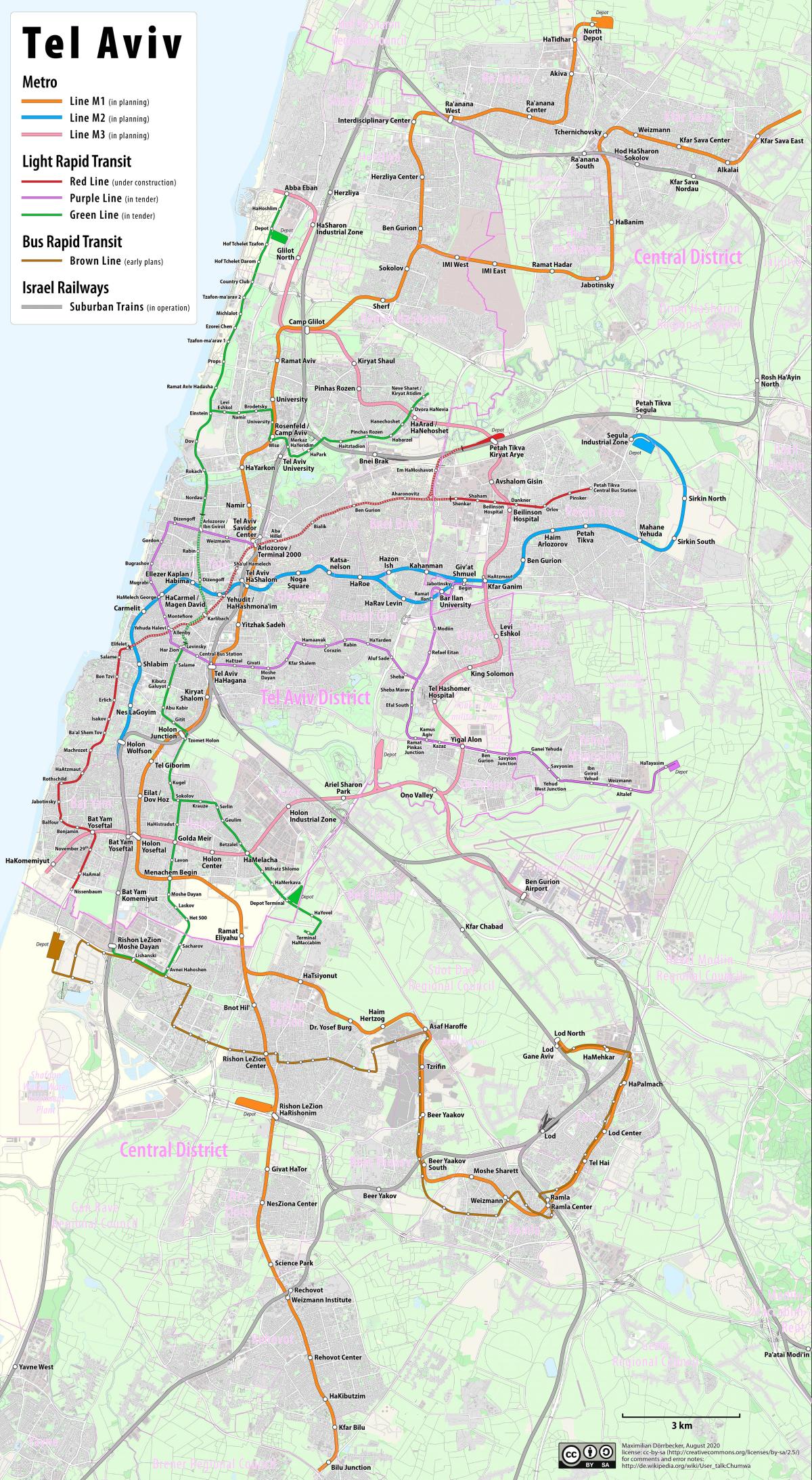 テルアビブの交通地図
